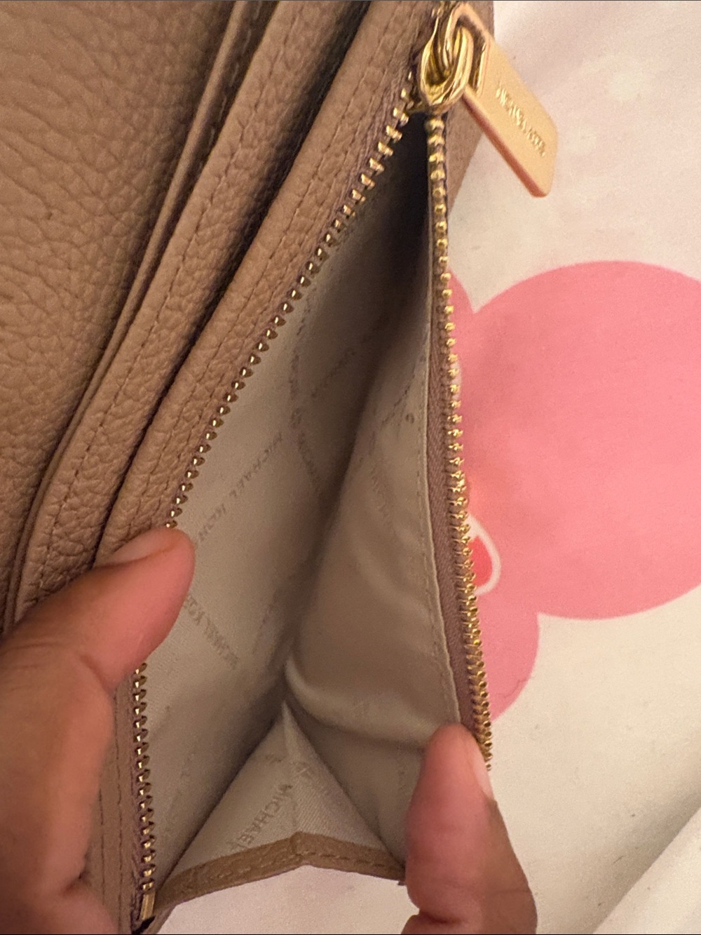 Tan Leather Michael Kors Wallet with Gold Padlock Accent - Picture 5 of 8